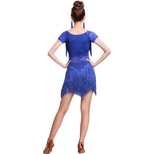  Whitewed Lace Fringes Dance Recital Salsa Latin Tango Dress Costume with Sleeves