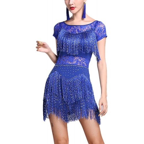  Whitewed Lace Fringes Dance Recital Salsa Latin Tango Dress Costume with Sleeves