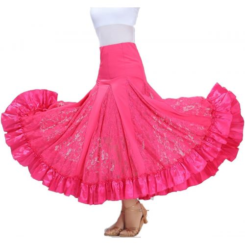  Whitewed Lace Ruffle Waltz Happy Dance Ballroom Long Skirts Costumes Clothing