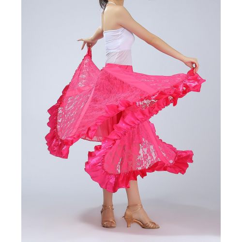  Whitewed Lace Ruffle Waltz Happy Dance Ballroom Long Skirts Costumes Clothing