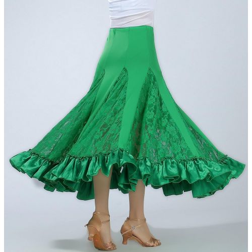  Whitewed Lace Ruffle Waltz Happy Dance Ballroom Long Skirts Costumes Clothing