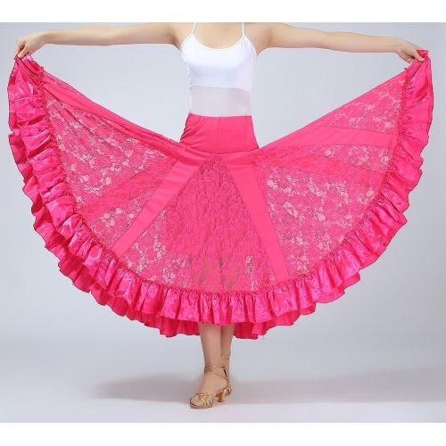  Whitewed Lace Ruffle Waltz Happy Dance Ballroom Long Skirts Costumes Clothing