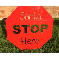 WhitingIron Santa Stop Here - 17 - Metal Yard Art, Christmas Lawn Decor, Outdoor Christmas Decoration, Christmas sign