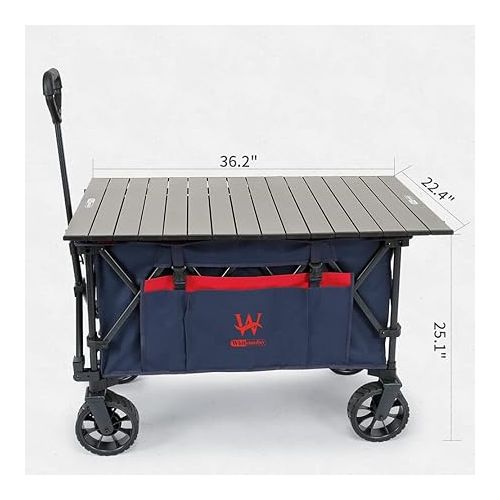  Whitsunday Beach Wagon Compact Folding Collapsible Utility Camping Park Wagon Cart with Aluminum Table Plate (Dark Blue)