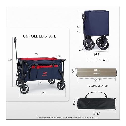  Whitsunday Beach Wagon Compact Folding Collapsible Utility Camping Park Wagon Cart with Aluminum Table Plate (Dark Blue)