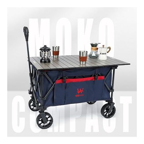  Whitsunday Beach Wagon Compact Folding Collapsible Utility Camping Park Wagon Cart with Aluminum Table Plate (Dark Blue)