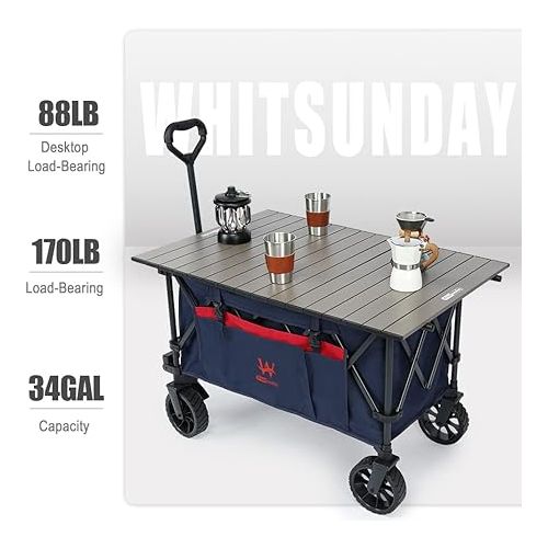  Whitsunday Beach Wagon Compact Folding Collapsible Utility Camping Park Wagon Cart with Aluminum Table Plate (Dark Blue)