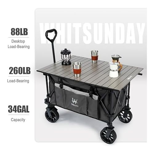  Whitsunday Folding Collapsible Utility Camping Park Wagon Cart with Aluminum Table Plate (Grey)