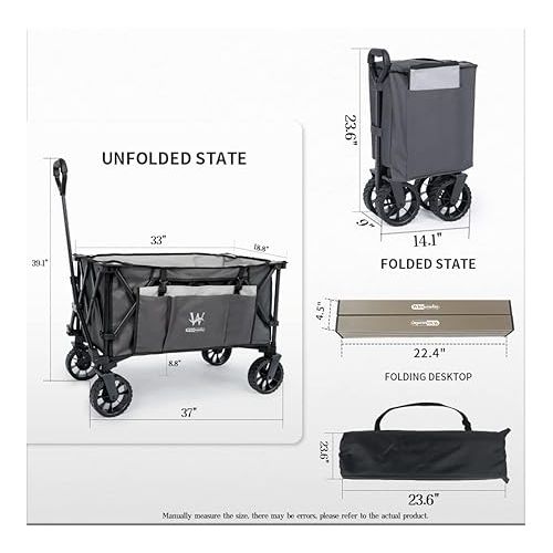  Whitsunday Folding Collapsible Utility Camping Park Wagon Cart with Aluminum Table Plate (Grey)