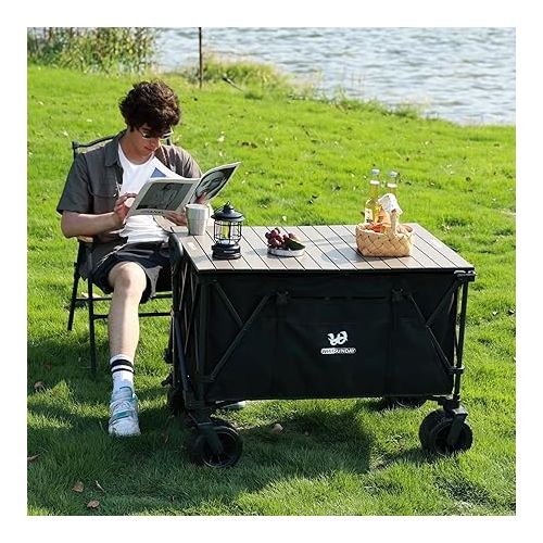  Whitsunday Extra Large Beach Wagon Cart Heavy Duty Folding Collapsible Utility Camping Park Wagon Cart with Aluminum Table Plate and All Terrain Wheel