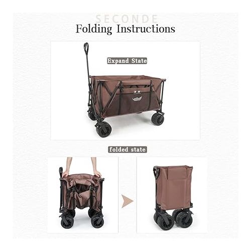  Whitsunday Collapsible Wagon, Folding Outdoor Utility Wagon Cart, Beach Heavy Duty Foldable Wagon Cart Utility Garden Carts, with Big All-Terrain Sand Wheels for Camping, Picnic, Travel