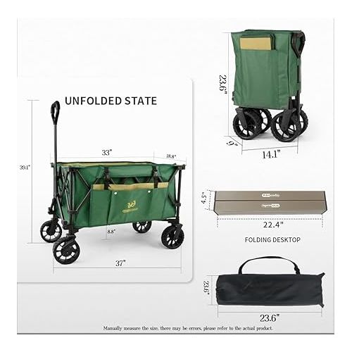  Whitsunday Folding Collapsible Wagon,Camping Large Capacity Heavy Duty Wagon Outdoor Park Beach Wagon Cart with Table Top,Utility Grocery Wagon for Camping Sports Outdoor Shopping Green