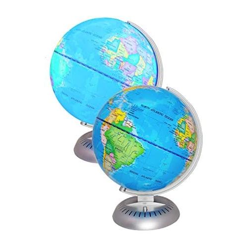  [아마존베스트]WhizBuilders Illuminated World Globe Lights by KinderBerries  8” Globe of The World with Stand Night Lights for Kids - Built-in LED Light Earth Globe with Easy to Read Labels for Continents, C