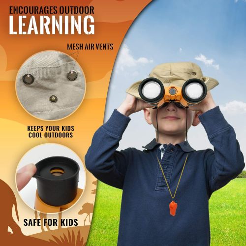  [아마존베스트]Kids Explorer Kit - Outdoor Binoculars , Animal Figurines , Hand Crank Flashlight , Safari Boonie Hat , Camping Gear , Magnifying Glass , Compass - Educational Toddler Toys for Kid