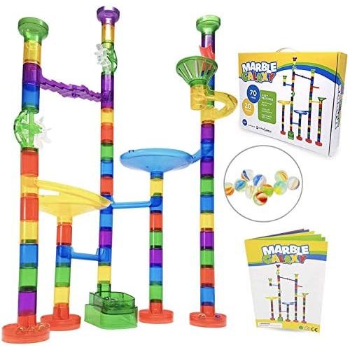  [아마존베스트]Marble Run Track Toy Set  Translucent Marble Maze Race Game Set By Marble Galaxy  Fun Educational STEM Building Construction Toys For Kids - 90 Sturdy Colorful Marbulous Pcs & Gl