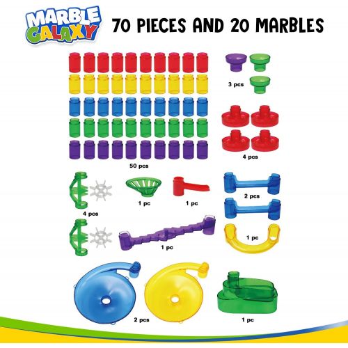  [아마존베스트]Marble Run Track Toy Set  Translucent Marble Maze Race Game Set By Marble Galaxy  Fun Educational STEM Building Construction Toys For Kids - 90 Sturdy Colorful Marbulous Pcs & Gl