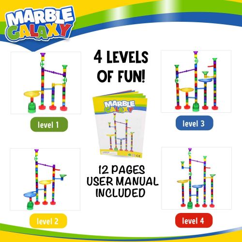  [아마존베스트]Marble Run Track Toy Set  Translucent Marble Maze Race Game Set By Marble Galaxy  Fun Educational STEM Building Construction Toys For Kids - 90 Sturdy Colorful Marbulous Pcs & Gl