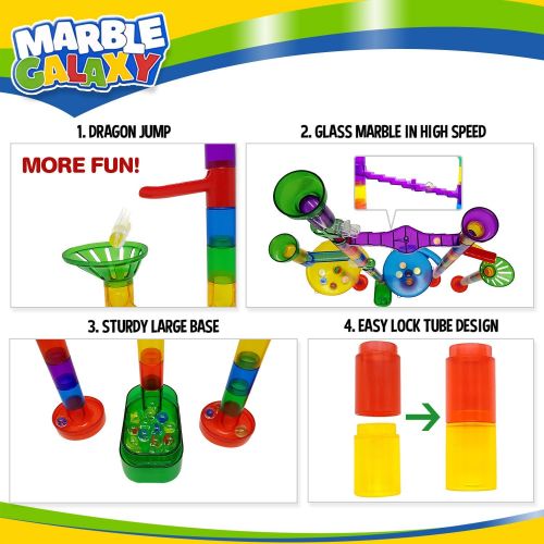  [아마존베스트]Marble Run Track Toy Set  Translucent Marble Maze Race Game Set By Marble Galaxy  Fun Educational STEM Building Construction Toys For Kids - 90 Sturdy Colorful Marbulous Pcs & Gl