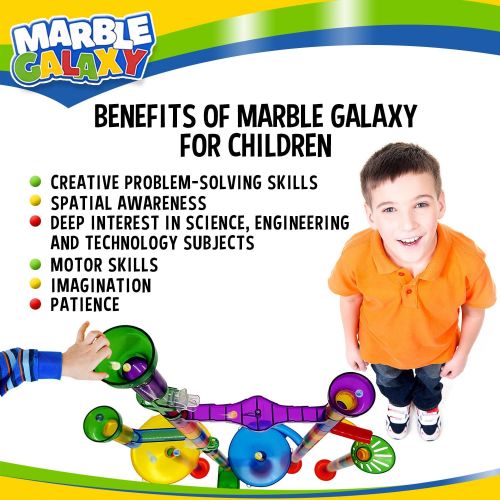  [아마존베스트]Marble Run Track Toy Set  Translucent Marble Maze Race Game Set By Marble Galaxy  Fun Educational STEM Building Construction Toys For Kids - 90 Sturdy Colorful Marbulous Pcs & Gl