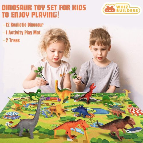  WhizBuilders Dinosaur Toys for 6 5 4 3 Year Old Boys Girls Kids , 12pcs Large Plastic Dinosaurs Figures  T Rex , Triceratops , Brachiosaurus, Stegosaurus , Ankylosaurus Trex Toy Figurines Gift