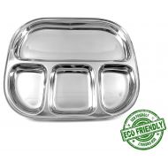 WhopperIndia Stainless Steel Dinner Plate with Four sections divided plate Mess Trays Great For Every Day Use 13 X 13 Inch