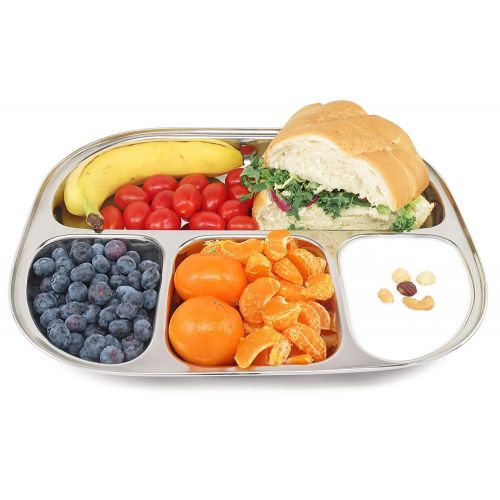  WhopperIndia Stainless Steel Dinner Plate with Four sections divided plate Mess Trays Great For Every Day Use 13 X 13 Inch