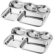 WhopperIndia Heavy Duty Stainless Steel Rectangle/Square Deep - 2.7 cm Dinner Plate w/5 Sections Mess Trays for Kids Lunch, Camping, Events & Every Day Use 6 Pcs - 34 cm each
