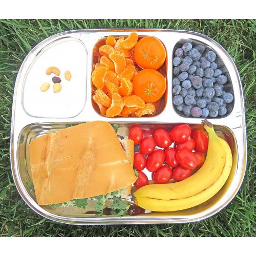  WhopperIndia Stainless Steel Dinner Plate with Four sections divided plate Mess Trays Great For Every Day Use Set of 2-13 Inch