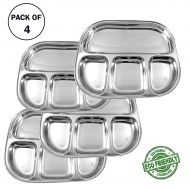 WhopperIndia Stainless Steel Dinner Plate with Four sections divided plate Mess Trays Great For Every Day Use Set of 4-13 Inch