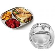 WhopperIndia Stainless Steel Three Compartment Oval Plate, Thali, Mess Tray, Dinner Plate Set of 4 pcs- 28 cm each