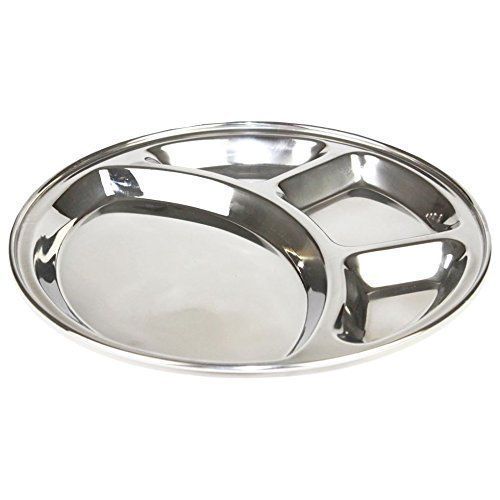  WhopperIndia Stainless Steel Round Divided Dinner Plate 4 sections for Kids and Adults