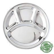 WhopperOnline Stainless Steel Round 4 Section Divided Plate for Toddlers, Dinner Lunch Plate - Silver, 12.5 Inch