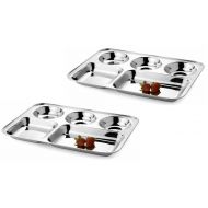 WhopperOnline Eco friendly Stainless Steel Rectangular 5 Compartment Divided Plates Food Trays, Dinnerware Camping Plate, Platter Dish Lunch Plate - Pack of 2, 13 inch