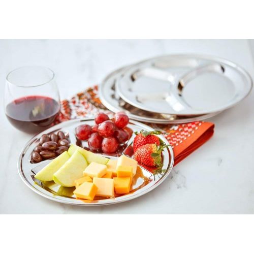  WhopperOnline Stainless Steel Round 4 Section Dinner Lunch Plate/Thali, Kitchen Dining Table Serving Divided Dish Plate For Toddlers - Silver, 12.5 Inch