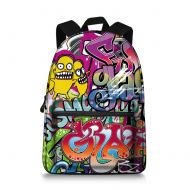 WhosePet Graffiti Children Backpack Unisex Bookbag School Bag with Headphone Hole