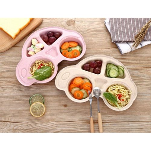  Whthteey 4 Pcs Car Shape Kids Divided Plate Wheat Stalk Non Toxic Toddler Plates for Kids Toddlers(Random Color)