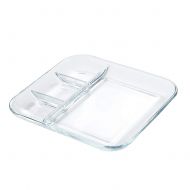 Whthteey 4 Compartment Tempered Glass Divided Dinner Plate Rectangle Distinguish Rice Fruit Salad (M)