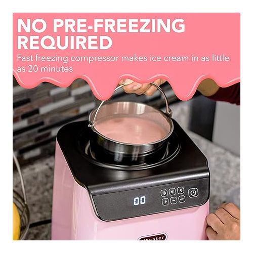  Whynter ICM-128BPS Upright Automatic Ice Cream Maker 1.28 Quart Capacity with Built-in Compressor, no pre-freezing, LCD Digital Display, Timer, with Stainless Steel Bowl Limited Black Pink Edition