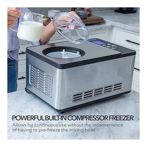  Whynter ICM-200LS Automatic Ice Cream Maker 2.1 Quart Capacity with Built-in Compressor, No Pre-Freezing, LCD Digital Display, Timer, Stainless Steel