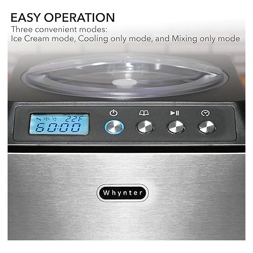  Whynter ICM-201SB Upright Automatic Ice Cream Maker with Built-in Compressor, no pre-freezing, LCD Digital Display, 2.1 Quart Capacity, Black