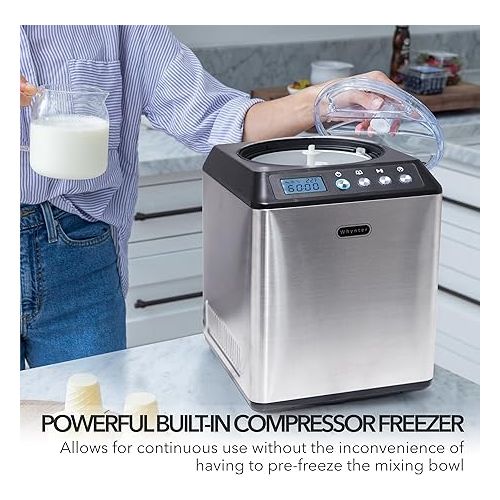  Whynter ICM-201SB Upright Automatic Ice Cream Maker with Built-in Compressor, no pre-freezing, LCD Digital Display, 2.1 Quart Capacity, Black