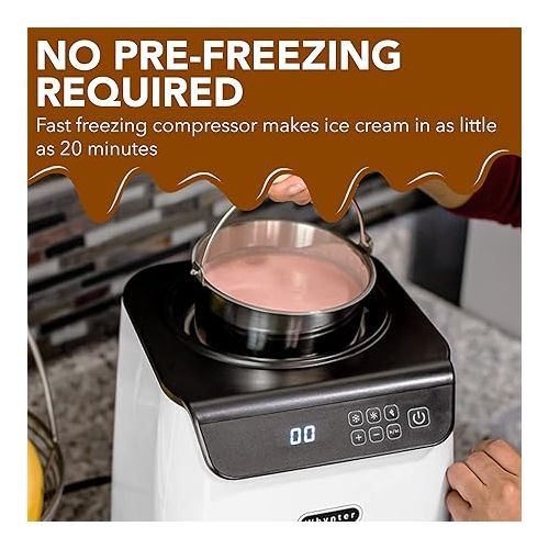  Whynter ICM-128WS Upright Automatic Ice Cream Maker 1.28 Quart Capacity with Built-in Compressor, no pre-freezing, LCD Digital Display, Timer, with Stainless Steel Bowl, White