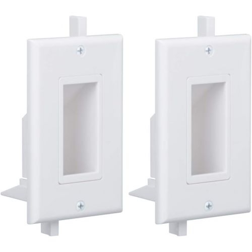  Wi4You Recessed Wall Plate 2 Pack Decotive Cable Wall Plate with Fly Mounting Wings Bottom Opening for Low Voltage Cable Pass Through WI1009-2