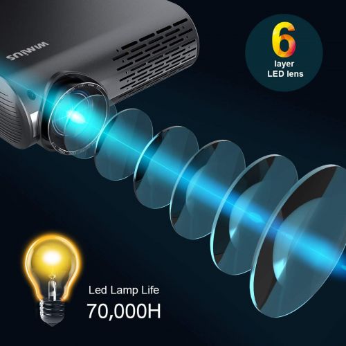  [아마존 핫딜]  [아마존핫딜]Projector, WiMiUS P20 Native 1080P LED Projector, 5000 Lux Movie Projector Support 4K Video 300 Display ±50°Digital Keystone Correction 70,000 Hrs for Home Entertainment & PPT Busi