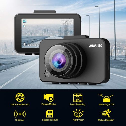  WiMiUS Dash cam 1080P Full HD Car DVR Dashboard Camera 2.45 LCD Screen 170°Wide Angle, G-Sensor, WDR, Parking Monitor, Loop Recording, Motion Detection