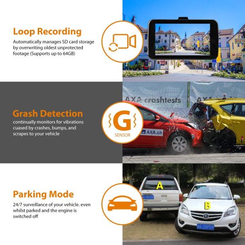  WiMiUS Dash cam 1080P Full HD Car DVR Dashboard Camera 2.45 LCD Screen 170°Wide Angle, G-Sensor, WDR, Parking Monitor, Loop Recording, Motion Detection