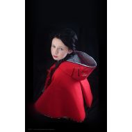 Wickedandwonder Red Riding Hood Costume with Wolf, Red Riding Hood Cape for Girls, Into the Woods Costume, Girls red Cape Halloween Costume Red Black Grey