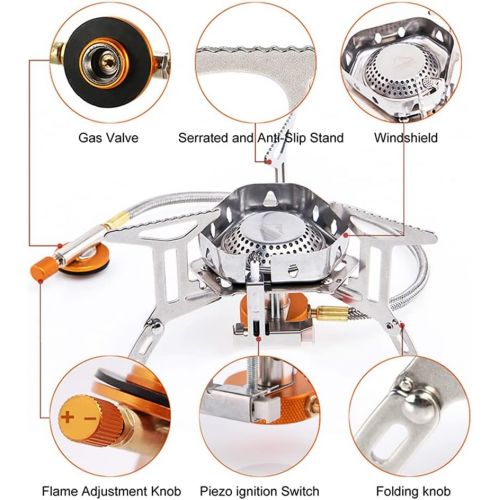  widesea Windproof Foldable Camping Stove Portable Backpacking Stoves with Piezo Ignition,3500W Gas Burner for Outdoor