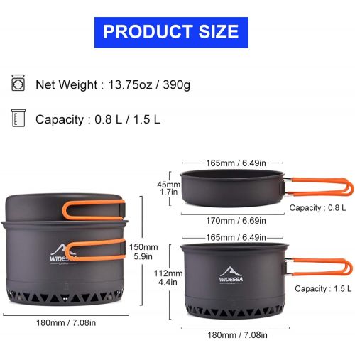  widesea Camping Cookware Outdoor Pot Pan Cooking Equipment Heat Exchange Design for Hiking Backpacking Travel