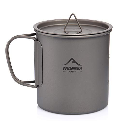  Widesea 450 ML Titanium Pot Cup Mug with Lid Foldable Handle for Outdoor Camping Picnic